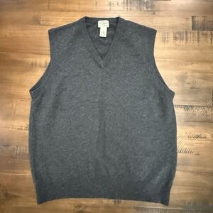 Vintage LL Bean men's V‎ Neck Sweater Vest Gray Size L 100% Lambs Wool